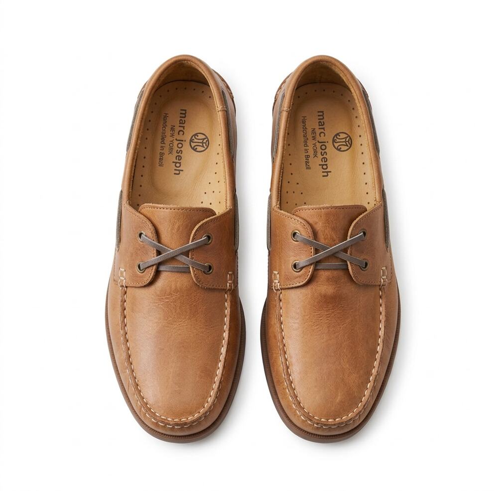 Marc Joseph New York Men's Leather Boat Shoe - Handcrafted, Tan (Size 10)